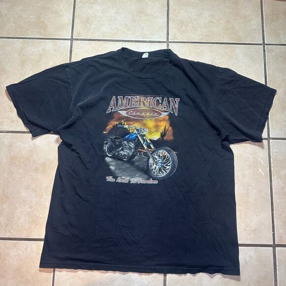 Y2K Cygnus American Classic The Road to Freedom Biker Graphic T-Shirt Mens XL - Picture 1 of 8